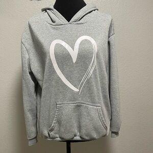Heather Grey Heart Print Hooded Sweatshirt MEDIUM